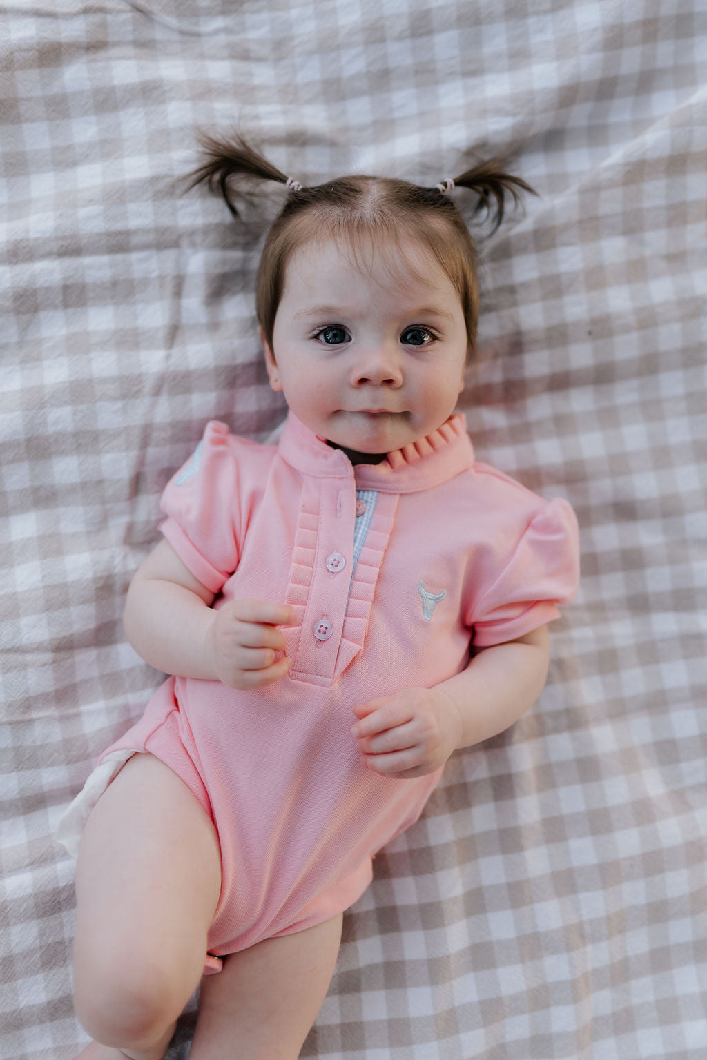 "Kiki Baby" Baby Pink Polo Romper-Little Windmill Clothing Co