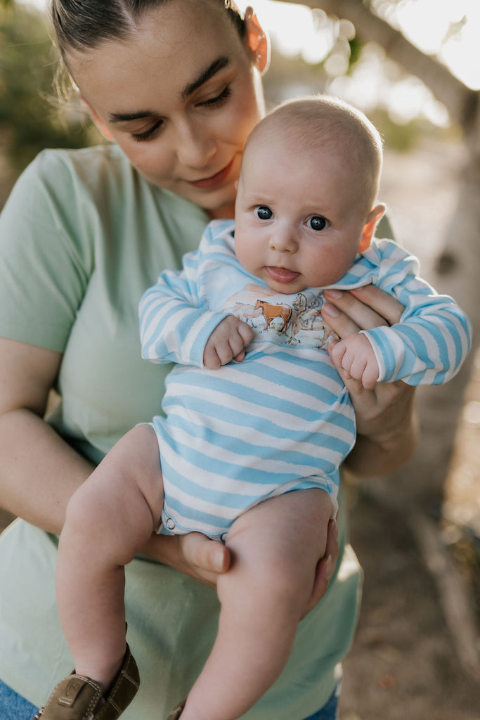 "Colt" Blue Stripe Cotton Jumpsuit-Little Windmill Clothing Co