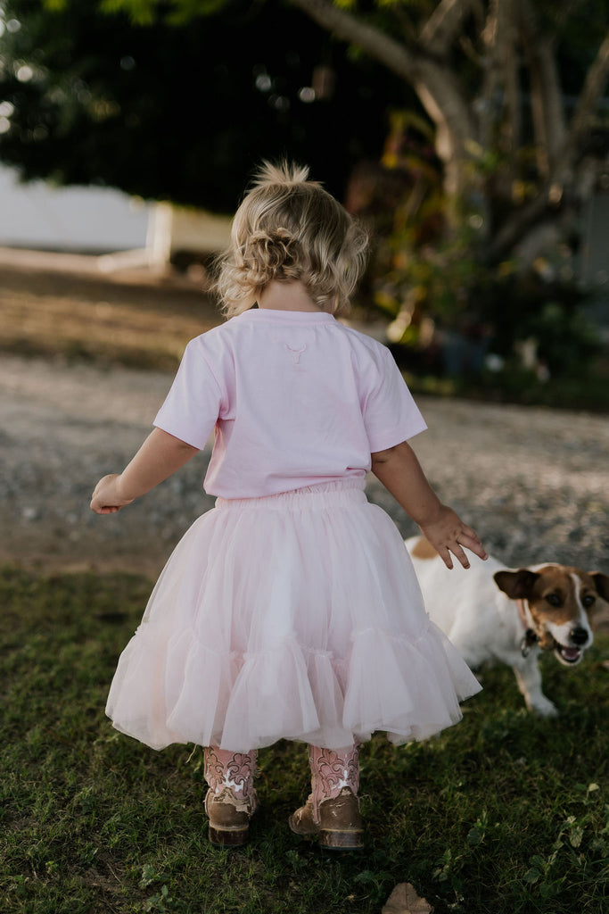LIMITED EDITION Embroidered Tee - Kids - SOFT PINK-Little Windmill Clothing Co