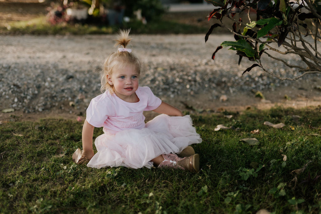 LIMITED EDITION Embroidered Tee - Kids - SOFT PINK-Little Windmill Clothing Co