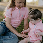 "Kiki Baby" Baby Pink Polo Romper-Little Windmill Clothing Co
