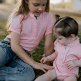 "Kiki Baby" Baby Pink Polo Romper-Little Windmill Clothing Co