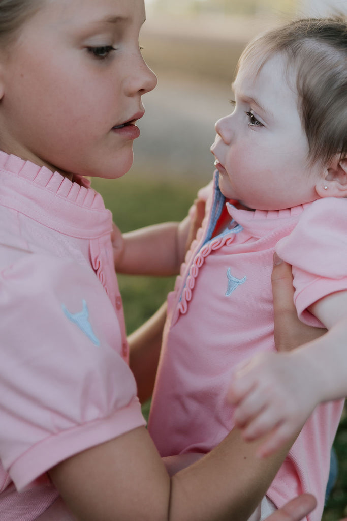 "Keira" Baby Pink Ruffle Polo-Little Windmill Clothing Co