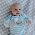Colt blue stripe jumpsuit worn by child showing country casual playsuit style