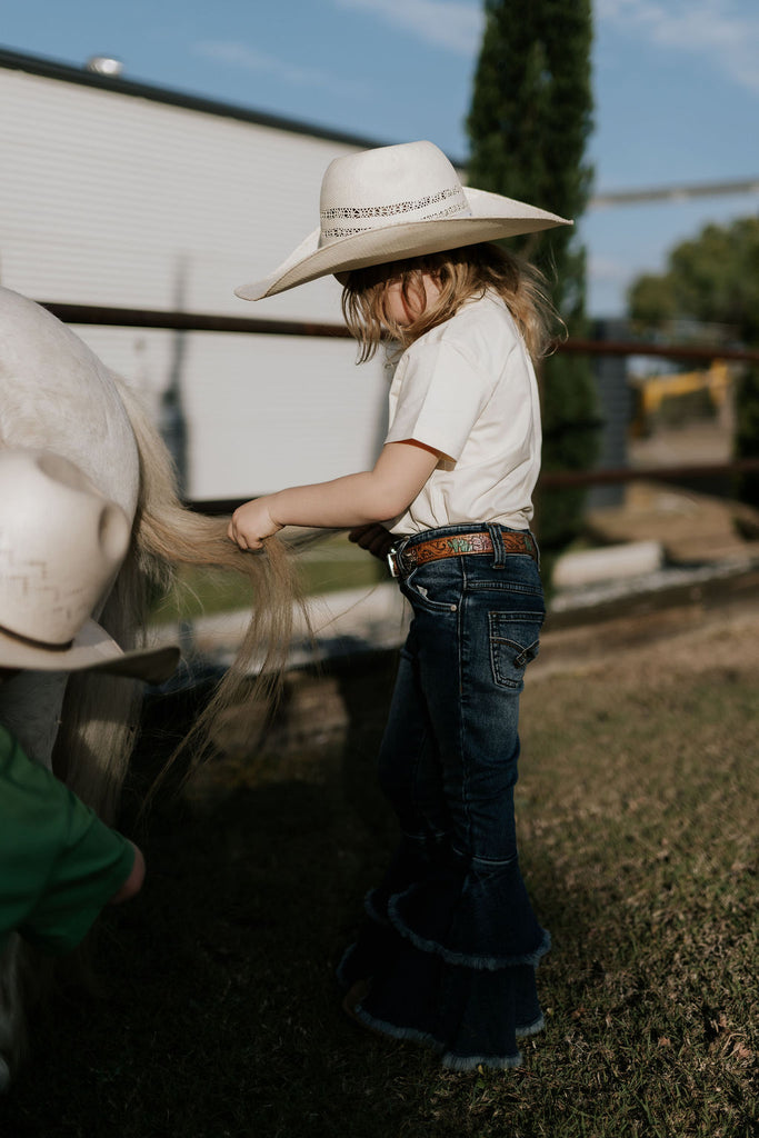 LIMITED EDITION Embroidered Tee - Kids - CREAM-Little Windmill Clothing Co