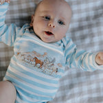 Colt blue stripe cotton jumpsuit front view showing classic blue stripe pattern on relaxed cotton jumpsuit