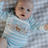 Colt blue stripe cotton jumpsuit front view showing classic blue stripe pattern on relaxed cotton jumpsuit