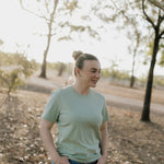LIMITED EDITION embroidered ladies tee sage worn showing boutique quality country casual women's style