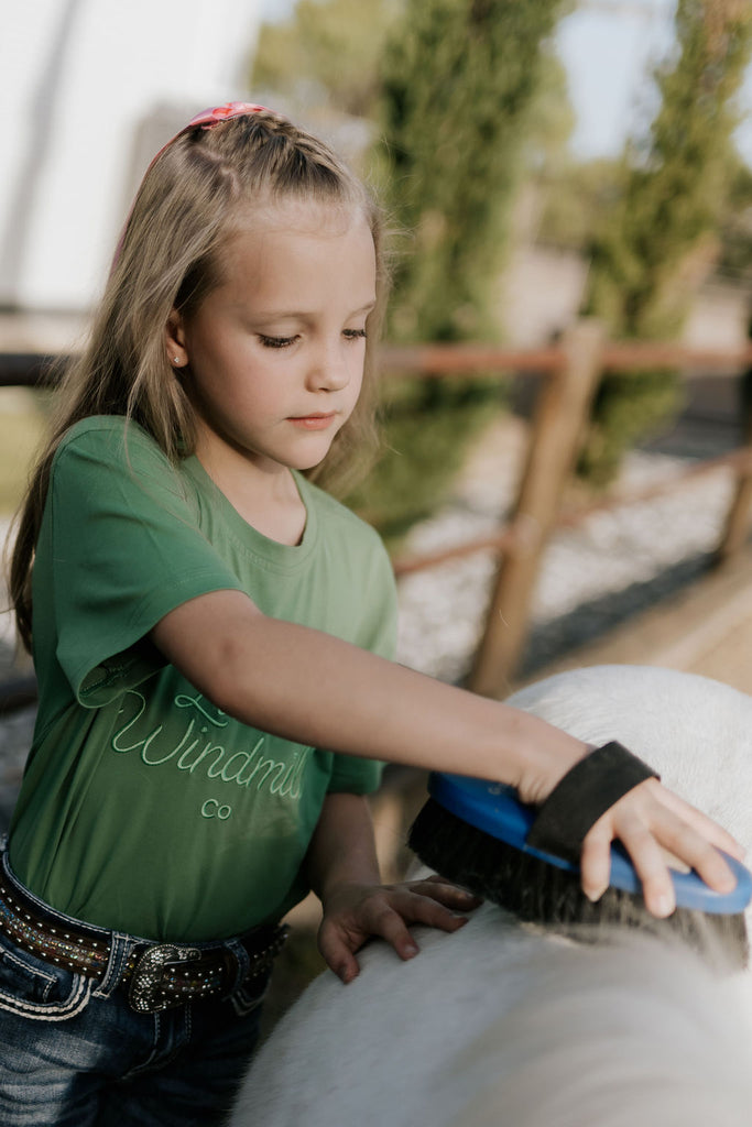 LIMITED EDITION Embroidered Tee - Kids - MOSS GREEN-Little Windmill Clothing Co
