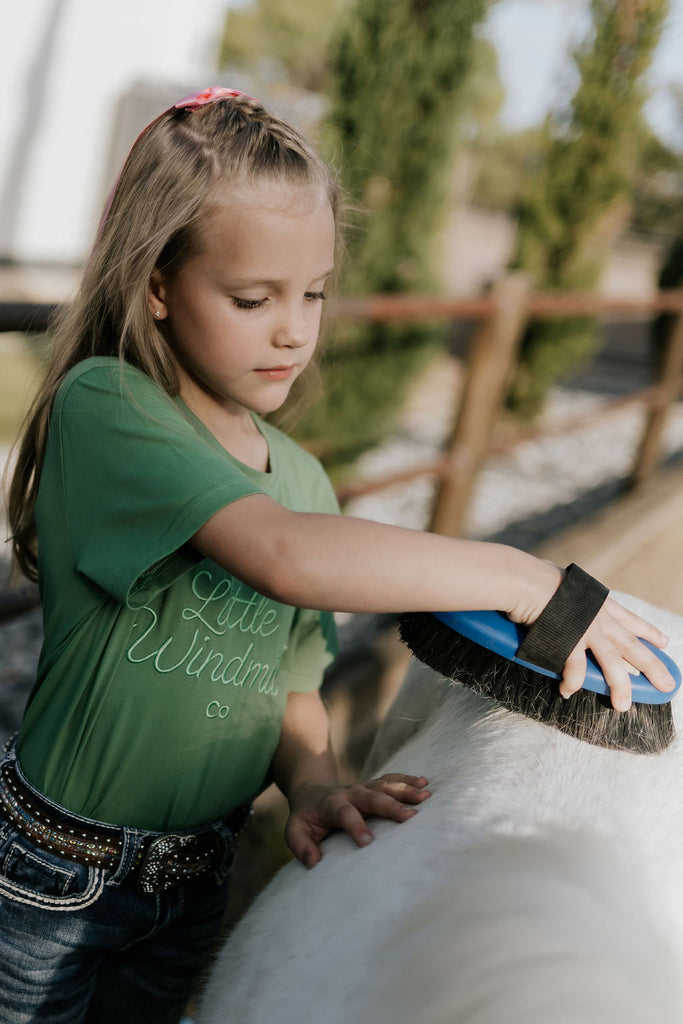 LIMITED EDITION Embroidered Tee - Kids - MOSS GREEN-Little Windmill Clothing Co