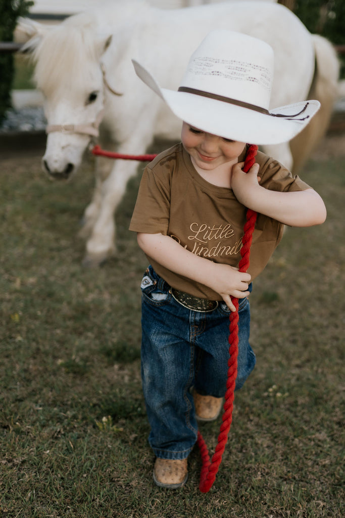 LIMITED EDITION Embroidered Tee - Kids - DUST BROWN-Little Windmill Clothing Co