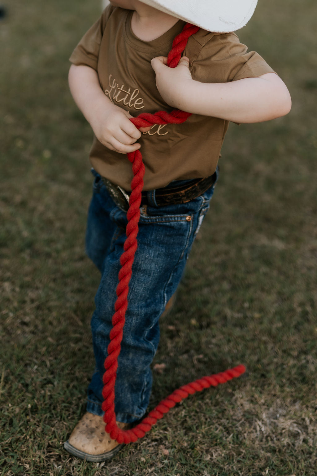 LIMITED EDITION embroidered kids tee dust brown collar detail showing premium tee construction