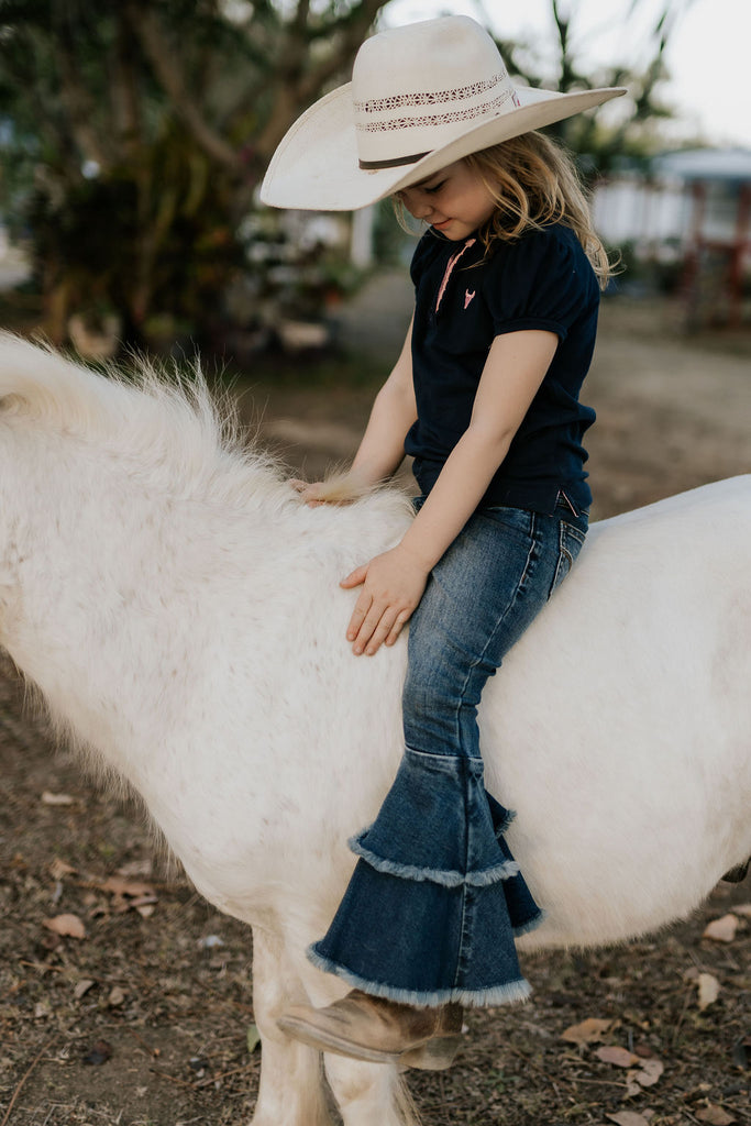 "Leah" Classic Navy Ruffle Polo-Little Windmill Clothing Co