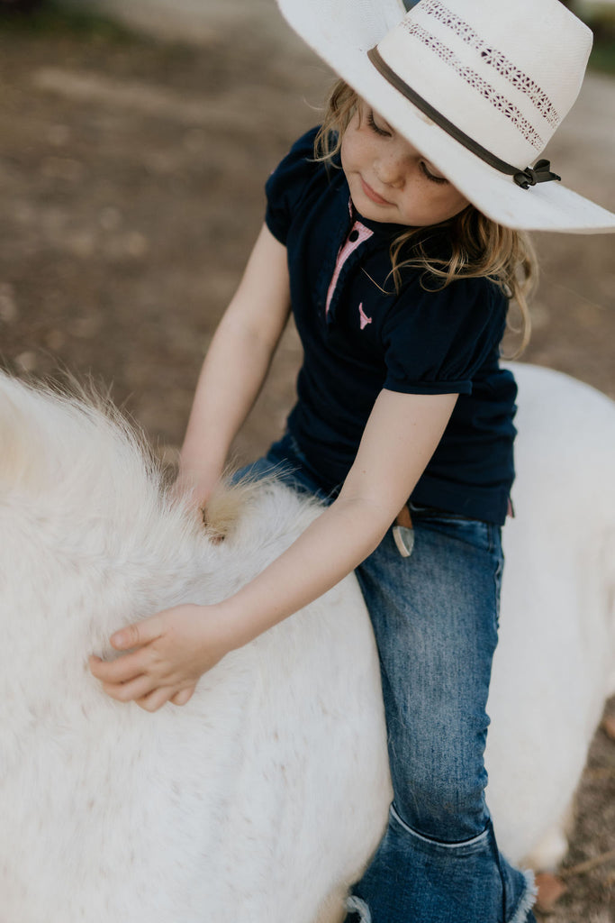 "Leah" Classic Navy Ruffle Polo-Little Windmill Clothing Co