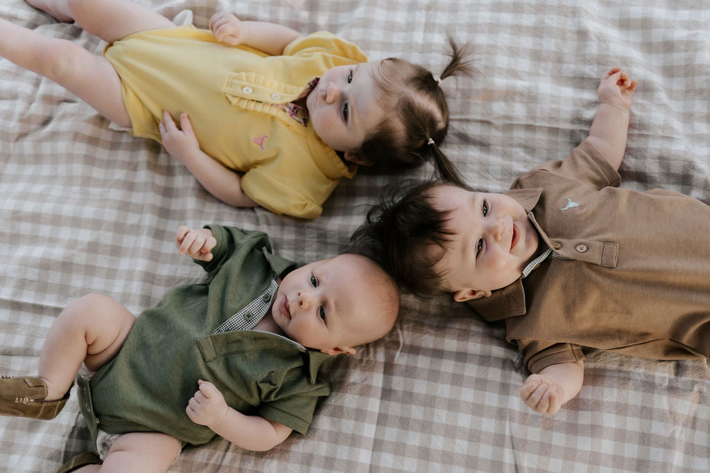 "Larrisa Baby" Butter Yellow Polo Romper-Little Windmill Clothing Co