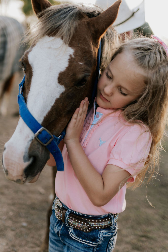 "Keira" Baby Pink Ruffle Polo-Little Windmill Clothing Co