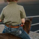 Keith khaki green polo hem detail showing classic boys polo finishing