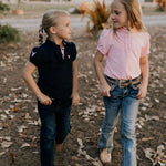 "Leah" Classic Navy Ruffle Polo-Little Windmill Clothing Co