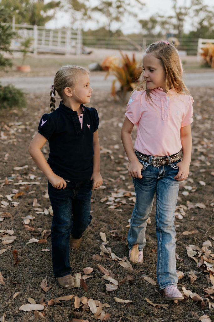 "Leah" Classic Navy Ruffle Polo-Little Windmill Clothing Co