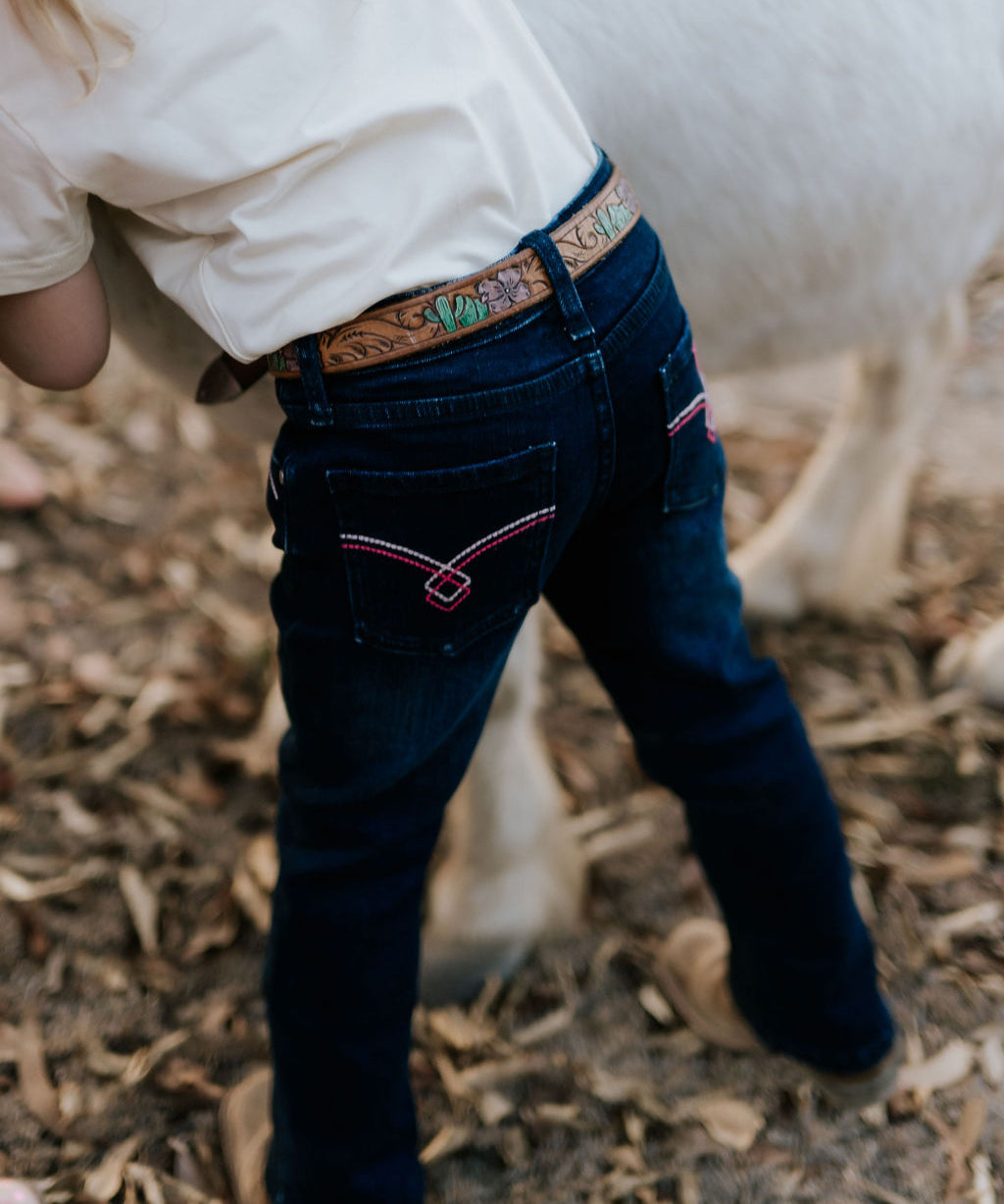 Little Windmill girls bootcut jeans worn by girl showing timeless bootcut country style