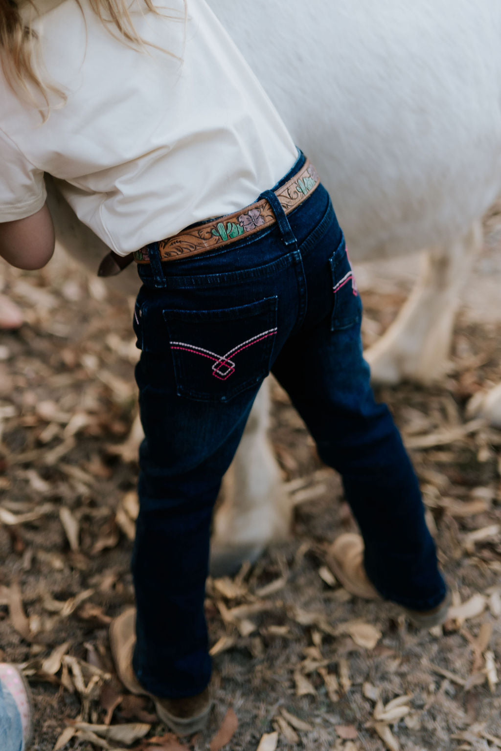 Little Windmill girls bootcut jeans worn by girl showing timeless bootcut country style