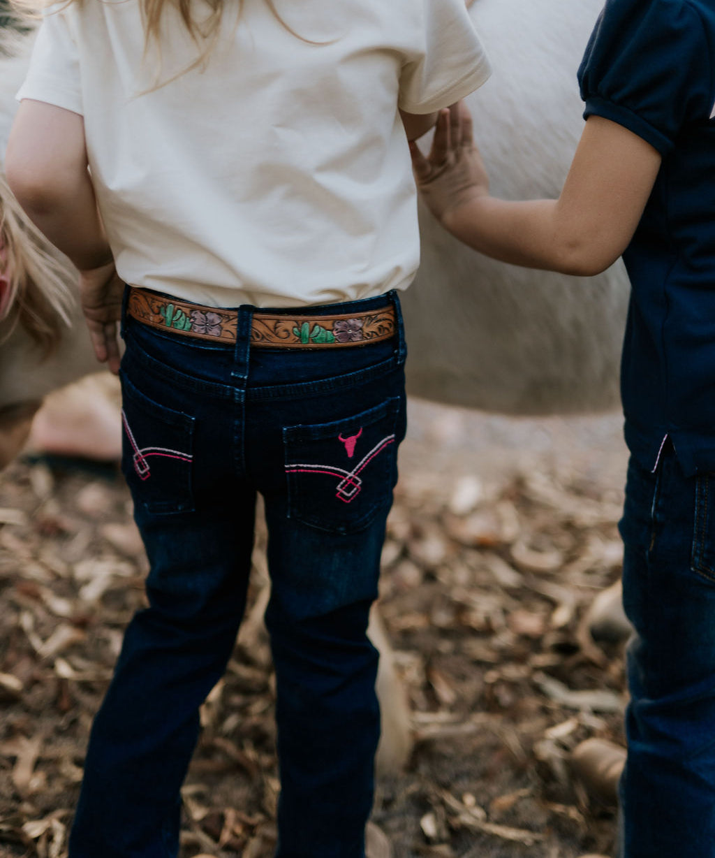 Little Windmill girls bootcut jeans back view showing relaxed fit and quality girls denim