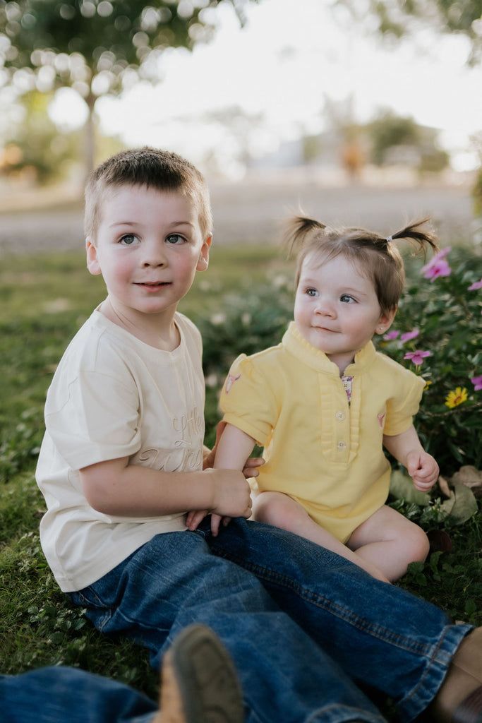 "Larrisa Baby" Butter Yellow Polo Romper-Little Windmill Clothing Co