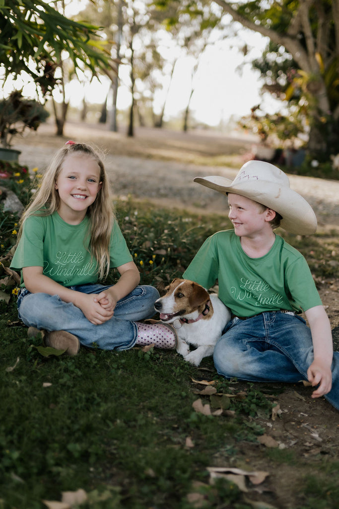 LIMITED EDITION Embroidered Tee - Kids - MOSS GREEN-Little Windmill Clothing Co