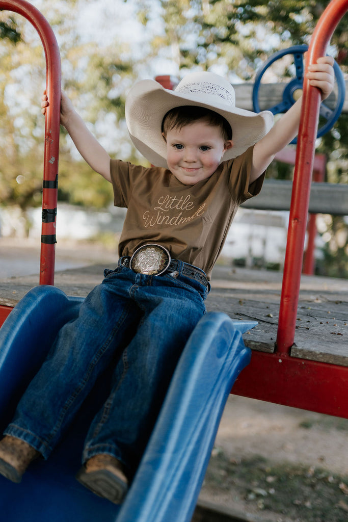LIMITED EDITION Embroidered Tee - Kids - DUST BROWN-Little Windmill Clothing Co