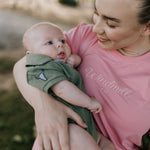 "Ky Baby" Khaki Green Baby Polo Romper-Little Windmill Clothing Co