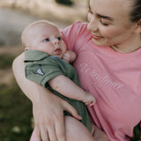 "Ky Baby" Khaki Green Baby Polo Romper-Little Windmill Clothing Co