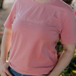 LIMITED EDITION embroidered ladies tee dust pink worn showing boutique quality women's country style
