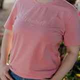 LIMITED EDITION embroidered ladies tee dust pink worn showing boutique quality women's country style