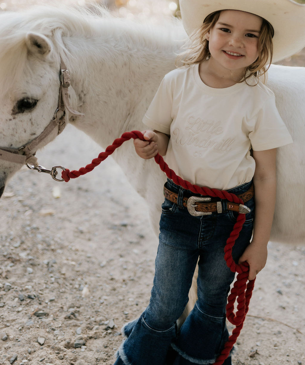 LIMITED EDITION embroidered kids tee cream back view showing relaxed fit and timeless cream colourway