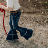 LW Dark Wash Bell Bottom Flare Jeans back view showing classic dark wash flare jeans fit