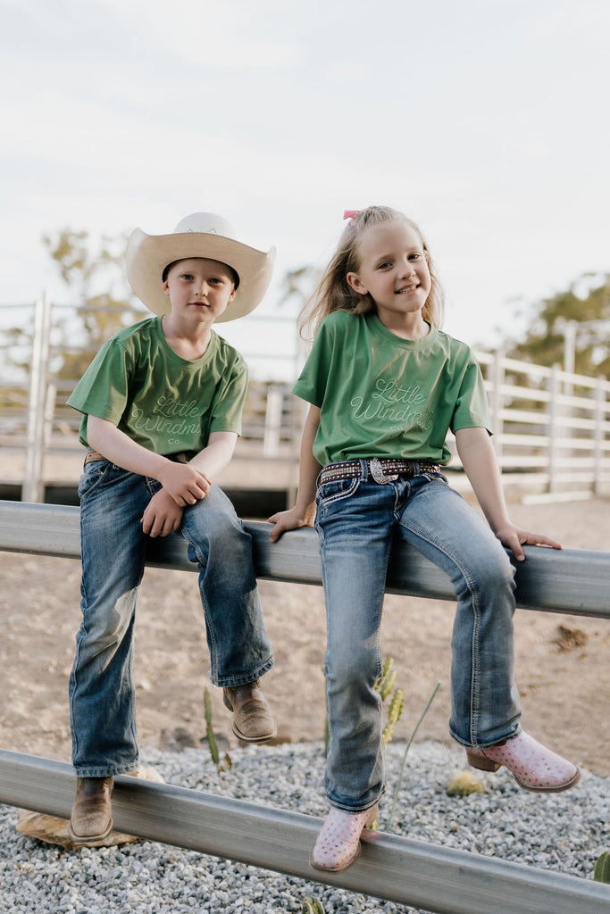LIMITED EDITION Embroidered Tee - Kids - MOSS GREEN-Little Windmill Clothing Co