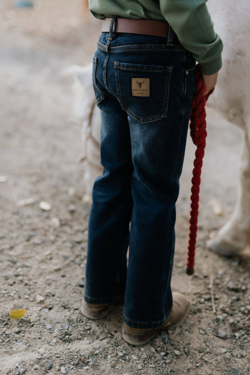 Little Windmill unisex bootcut jeans front view showing classic bootcut denim jeans for kids
