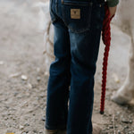 Little Windmill unisex bootcut jeans front view showing classic bootcut denim jeans for kids