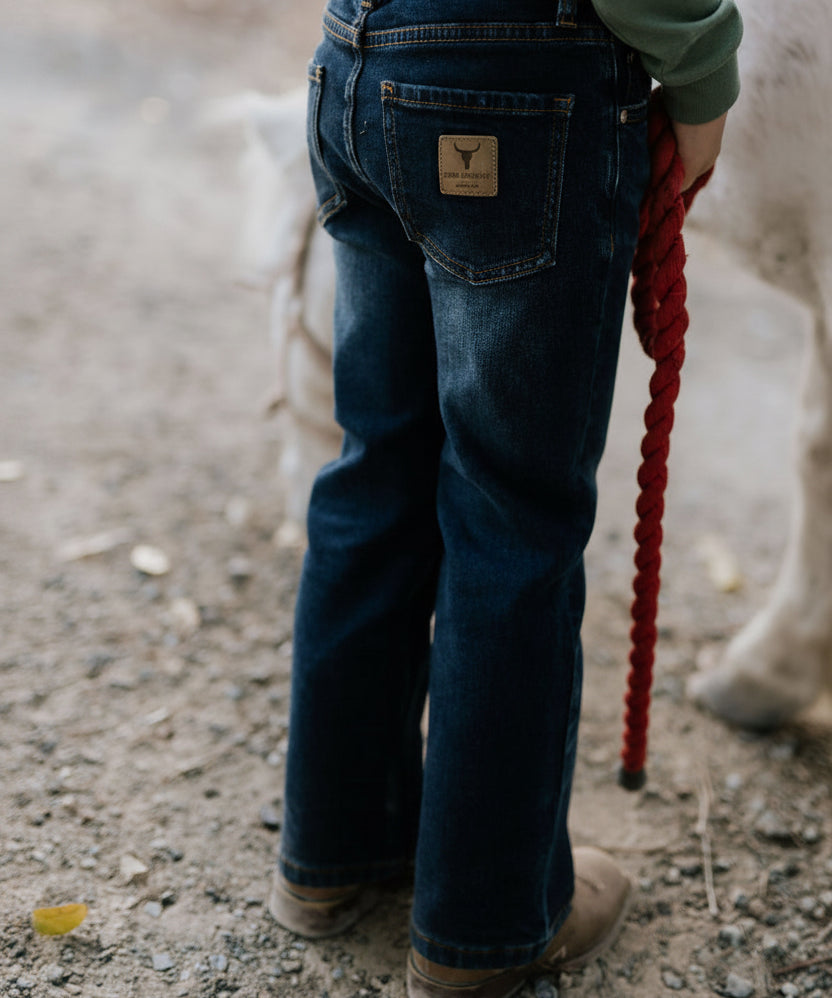 Little Windmill unisex bootcut jeans front view showing classic bootcut denim jeans for kids