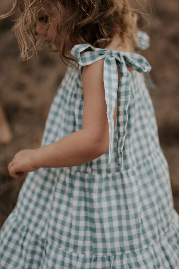 "Hope Jnr" Chunk Green Gingham Dress-Little Windmill Clothing Co