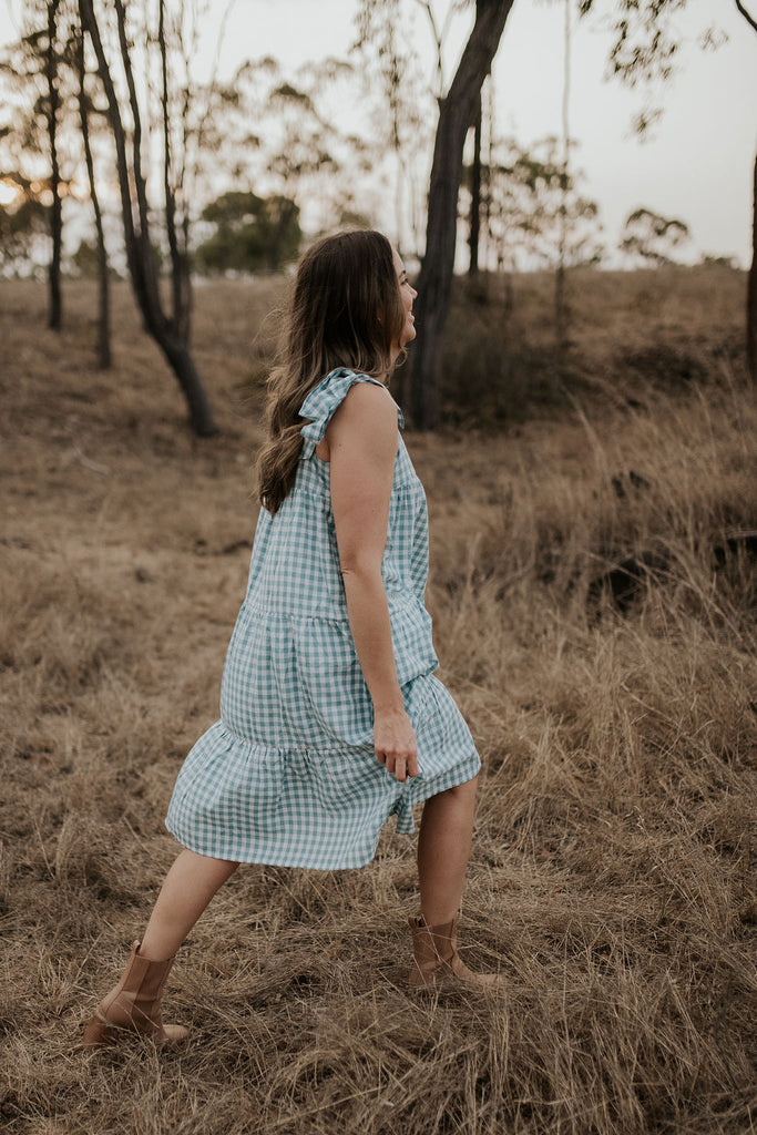 "Hope" Chunk Green Gingham Women's Dress-Little Windmill Clothing Co