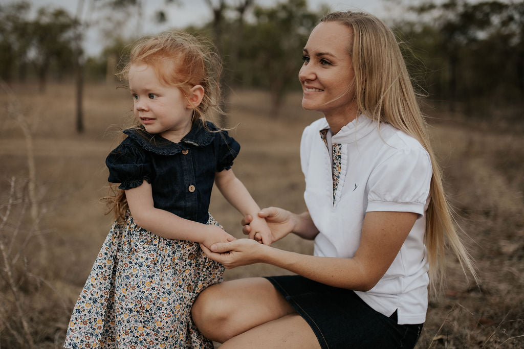 "Jolene" Dark Denim Floral Swing Dress-Little Windmill Clothing Co