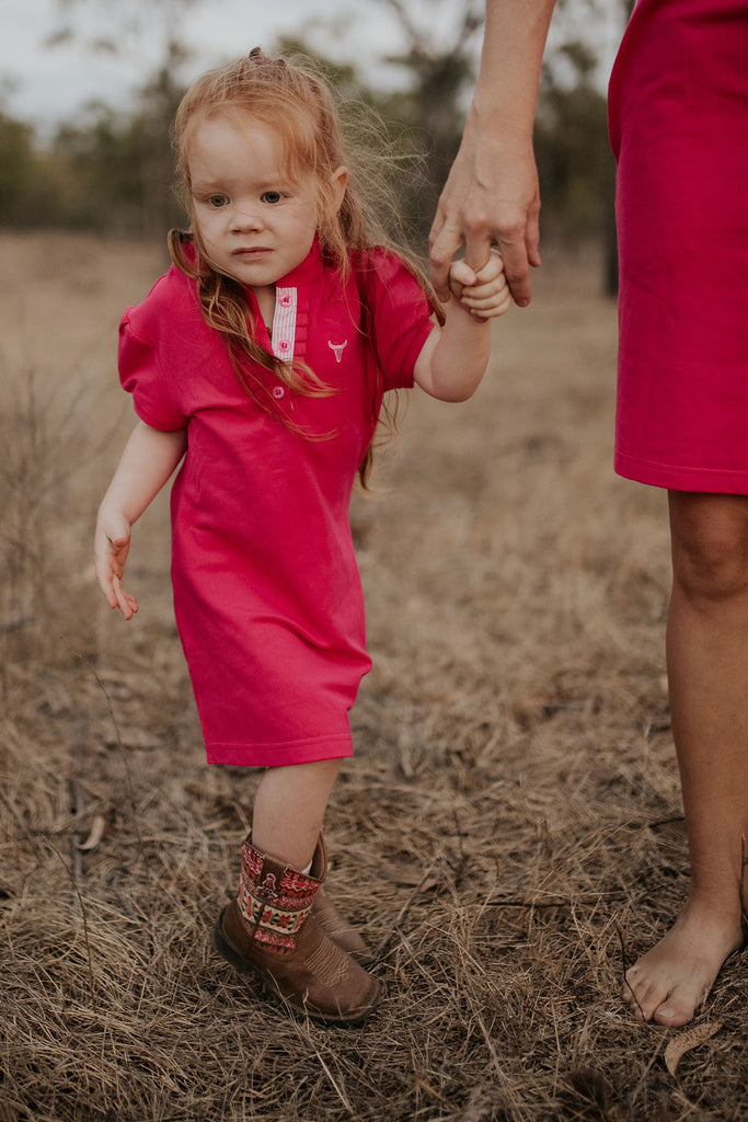 "Clara Jnr" Girl's Ruffle Barbie Pink Contrast Polo Dress-Little Windmill Clothing Co