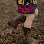 Aztec navy footy shorts back view showing elastic waistband and full aztec pattern