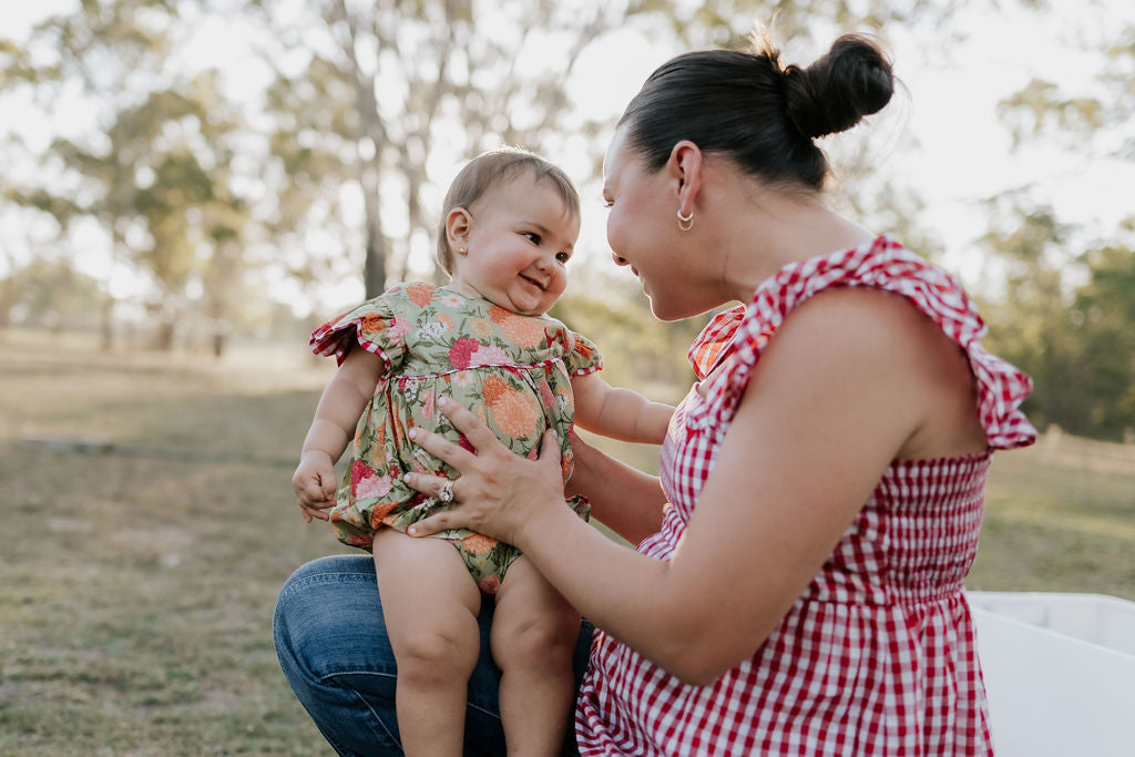 "Faith" Floral Scollop Short Sleeve Romper-Little Windmill Clothing Co