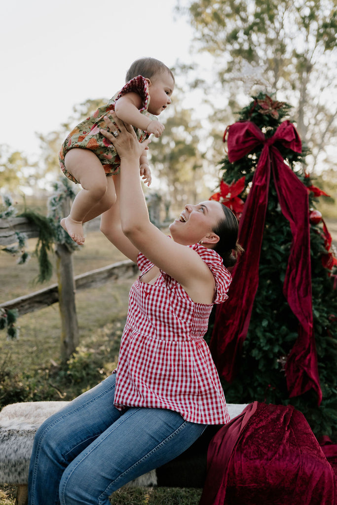 "Darla" Deep Red Gingham Women's Shirt-Little Windmill Clothing Co