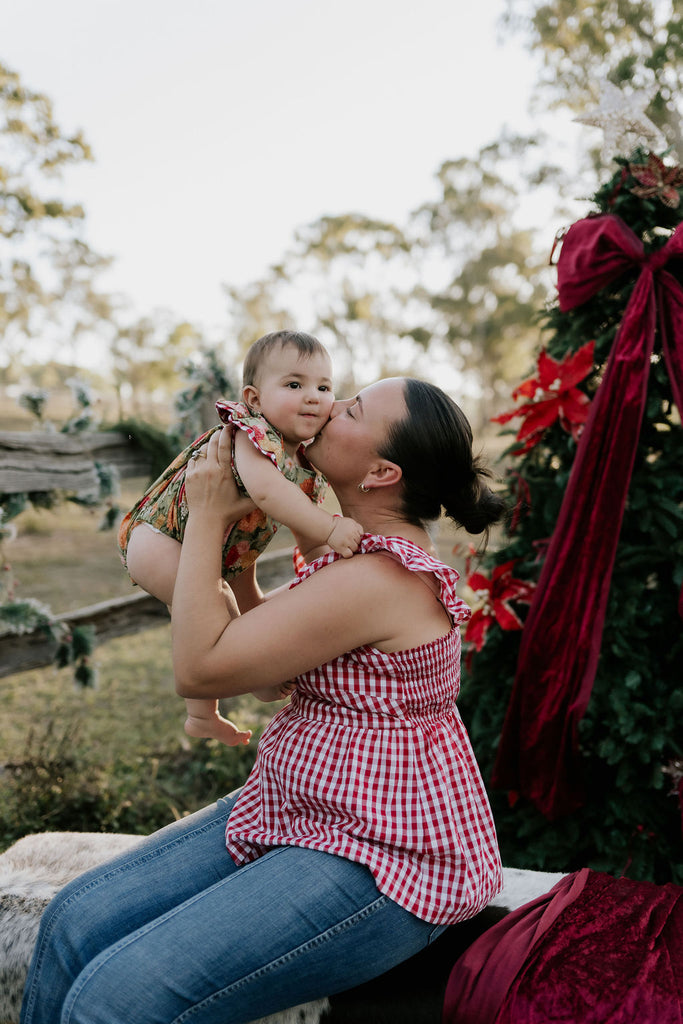 "Darla" Deep Red Gingham Women's Shirt-Little Windmill Clothing Co
