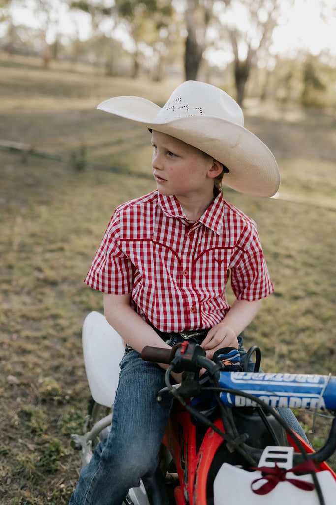 "Albie" Deep Red Short Sleeve Shirt-Little Windmill Clothing Co
