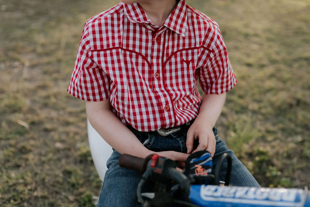 "Albie" Deep Red Short Sleeve Shirt-Little Windmill Clothing Co