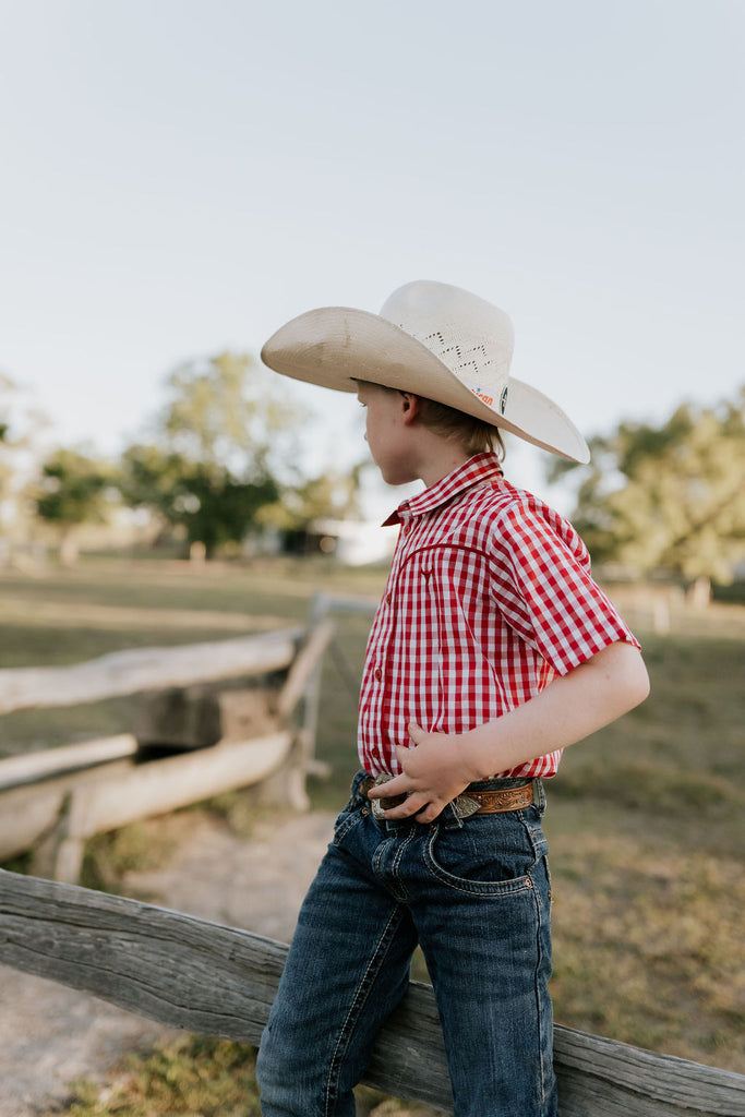 "Albie" Deep Red Short Sleeve Shirt-Little Windmill Clothing Co